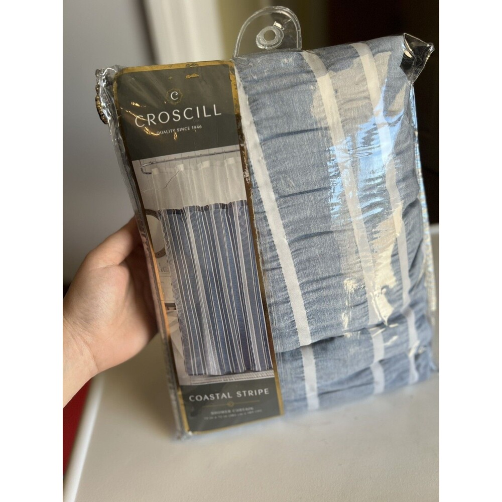 Croscill Coastal Stripe Fabric Shower Curtain 72x72" Guestroom Bathroom Beach